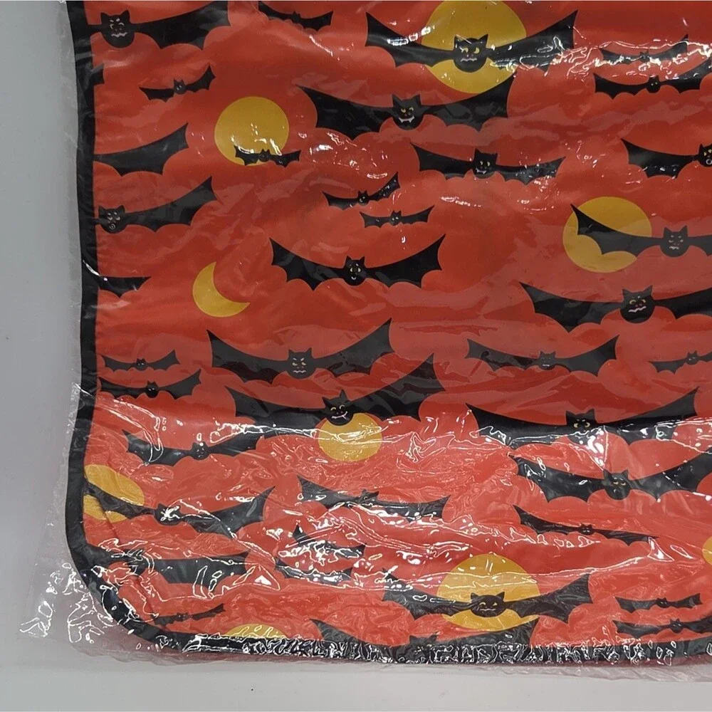 Vintage Halloween Baby Bib Orange Black Bats Yellow Moon 90s Toddler New Sealed